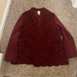 Chico’s Red Feminine Lace Faux Suede Jacket Women’s Size 2/XL/14